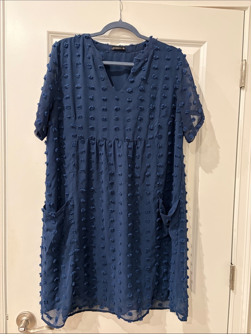 Textured Navy Mini Dress with Pockets